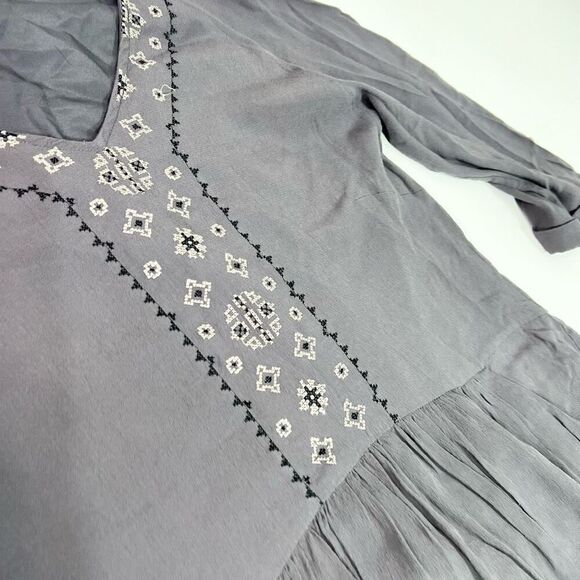 Garnet Hill Dress Womens 12 3/4 Sleeve Crochet Grey Pockets Flowy Comfort - Picture 3 of 12